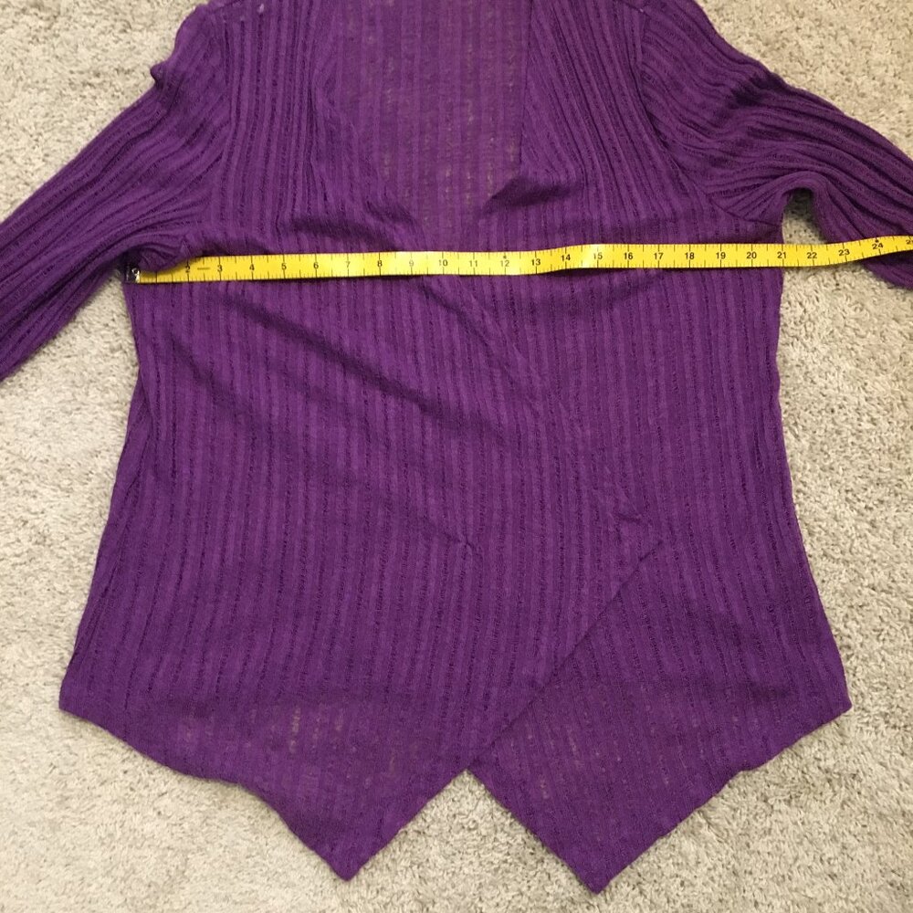 TanJay Purple Ribbed Mesh Knit Open Waterfall Cardigan Large - Picture 8 of 11